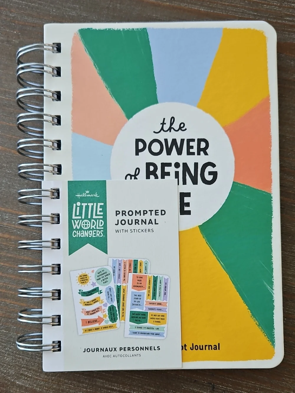 Hallmark Spiral Prompted Journal With Stickers— Green, Yellow, Blue, Peach New